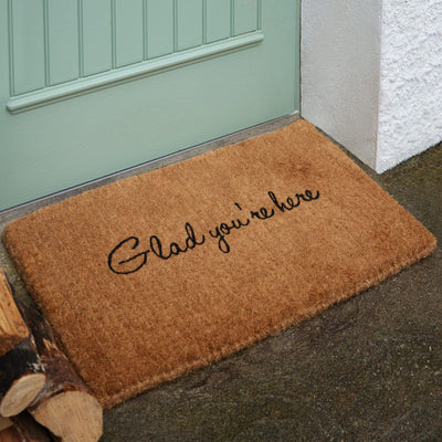 Glad You're Here Script Printed Natural Coir Doormat