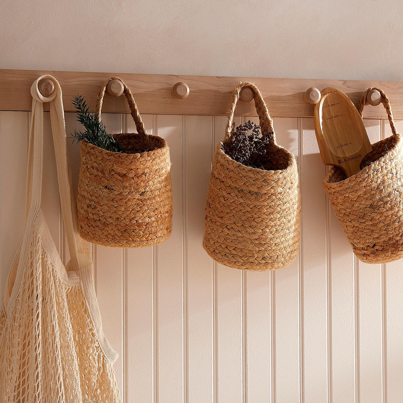 Mikey Jute Hanging Basket, Handloomed Jute Baskets