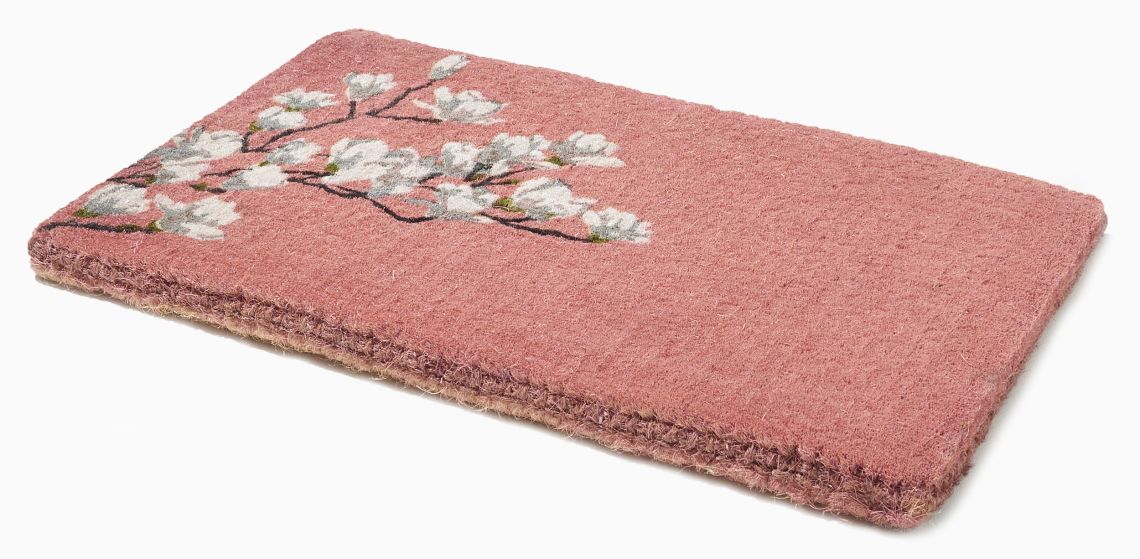 Coral Magnolia Printed Natural Coir Doormat