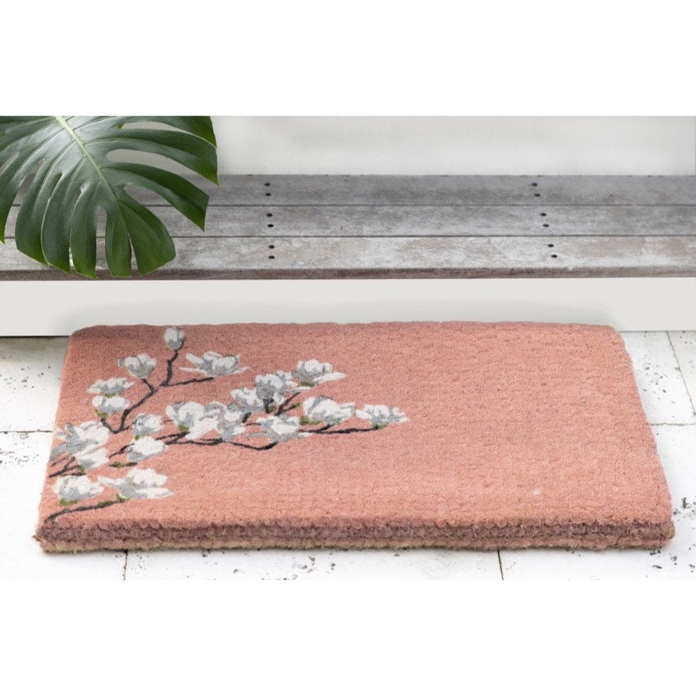 Coral Magnolia Printed Natural Coir Doormat