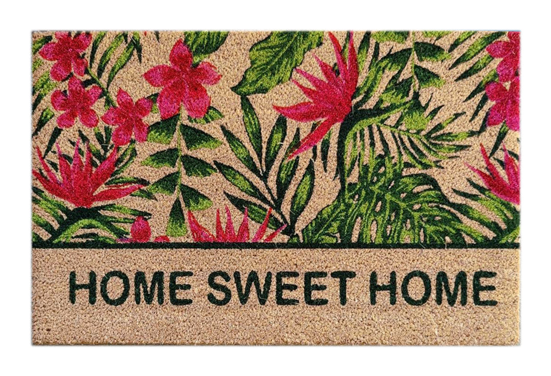 Flowers Sweet Home Printed Natural Coir Doormat