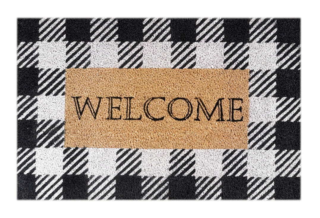 Plaid Script Coir Doormat