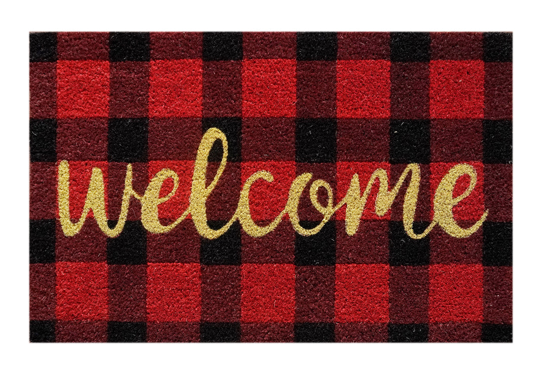 Cross Plaid Welcome Printed Natural Coir Doormat