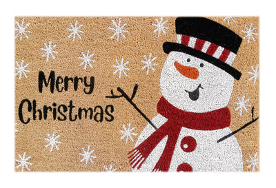 Merry Snowman Printed Natural Coir Doormat, Outdoor mats