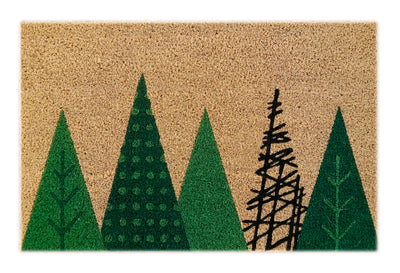 Loyola Christmas Tree Printed Natural Coir Doormat, Outdoor mats