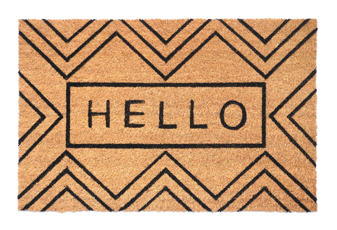 Hello Latitude Printed Natural Coir Doormat