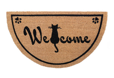 Kitty Welcome Printed Natural Coir Halfround Doormat