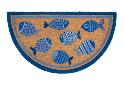 Blue Fishy Halfround Coir Doormat