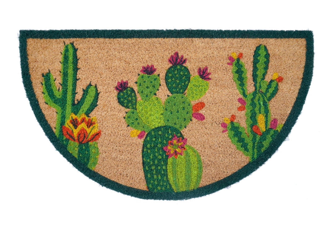 Cactus Flower Printed Half Round Coir Doormat