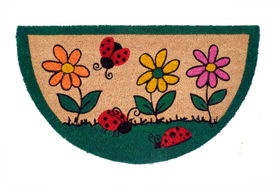 Ladybug Garden Printed Natural Coir Halfround Doormat