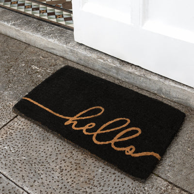 Hello Cursive Printed Natural Coir Doormat