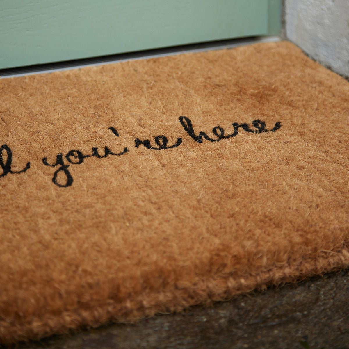 Glad You're Here Script Printed Natural Coir Doormat