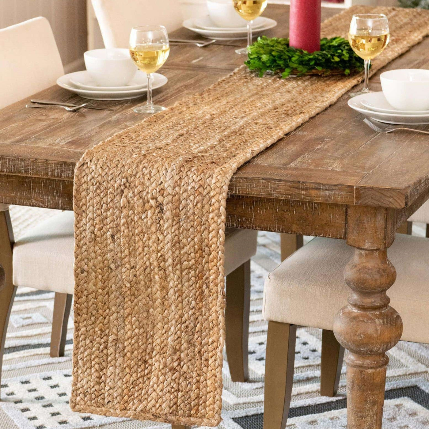 Mojave Natural Jute Table Runner, Jute Table Runner