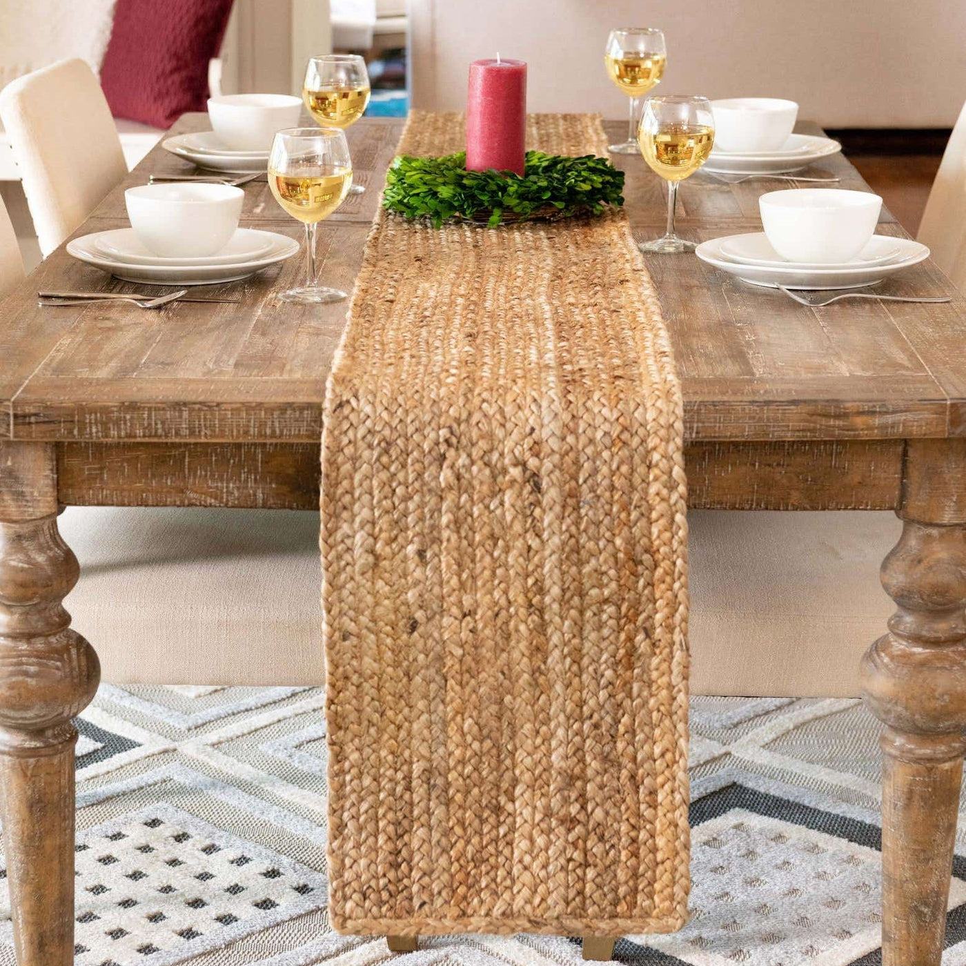 Mojave Natural Jute Table Runner, Jute Table Runner