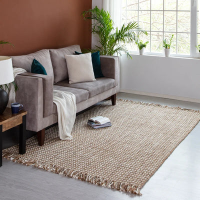 White and Bage Handmade Jute Alistor Rug