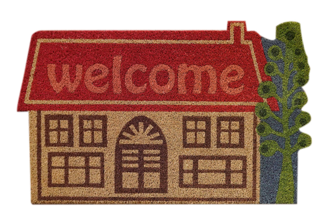 House Shaped Welcome Printed Natural Coir Doormat