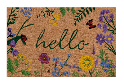 Floral Hello Printed Natural Coir Doormat