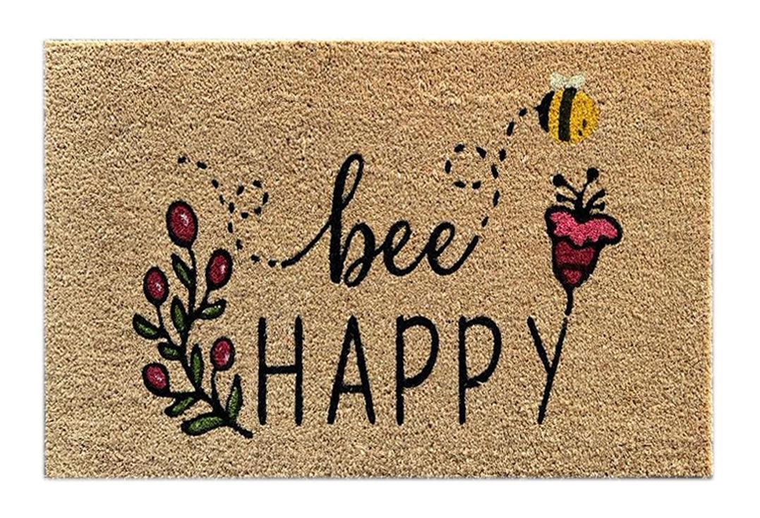 Bee Happy Printed Coir Doormat