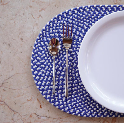 Catolonia Cobalt Blue Olefin Fabric Tablemat, Luxury Table Mats