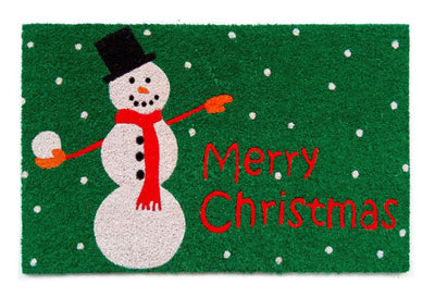 Dancing Snowman Printed Natural Coir Doormat