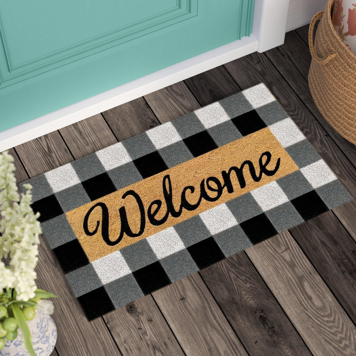 Flannel Welcome Printed Natural Coir Doormat