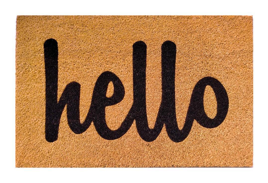 Hello Fun Script Printed Natural Coir Doormat