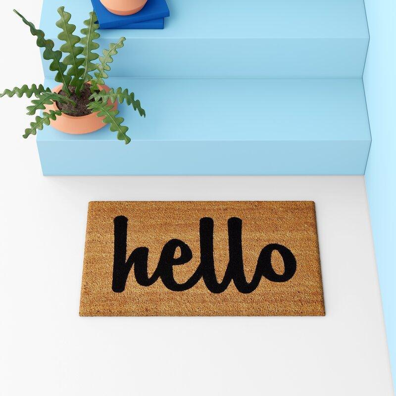 Hello Fun Script Printed Natural Coir Doormat