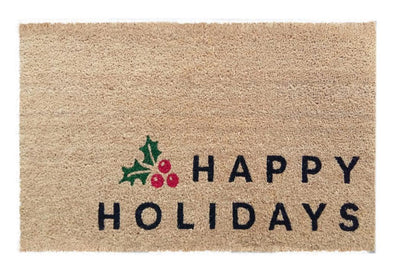 Happy Holiday Script Printed Natural Coir Doormat