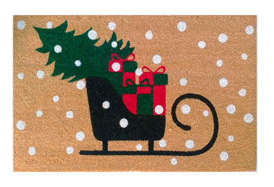 Holiday Sleigh Printed Natural Coir Doormat