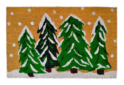 Holiday Trees Printed Natural Coir Doormat