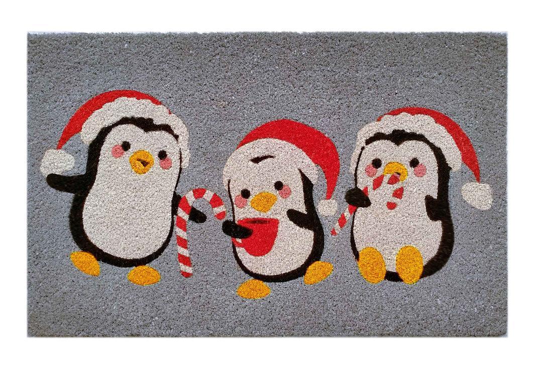 Jolly Penguin Xmas Printed Natural Coir Doormat