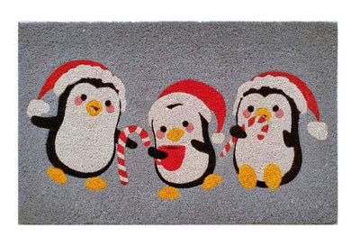 Jolly Penguin Xmas Printed Natural Coir Doormat