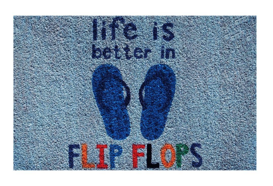 Life in Flipflop Printed Natural Coir Doormat, Outdoor mats