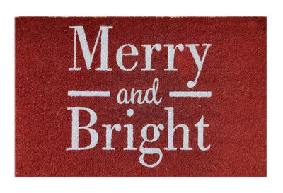 Merry & Bright Script Printed Natural Coir Doormat, Outdoor mats