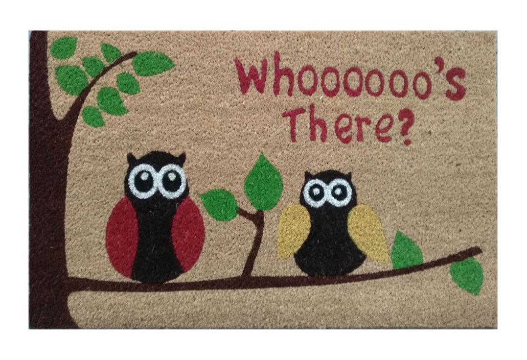 Owl Whoo's there? Printed Natural Coir Doormat, Outdoor mats