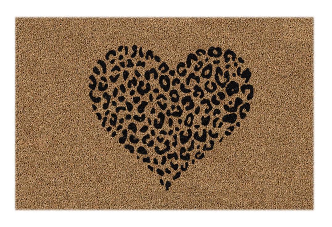 Panthera Heart Printed Natural Coir Doormat, Outdoor mats