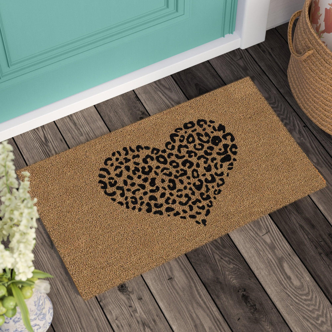 Panthera Heart Printed Natural Coir Doormat, Outdoor mats