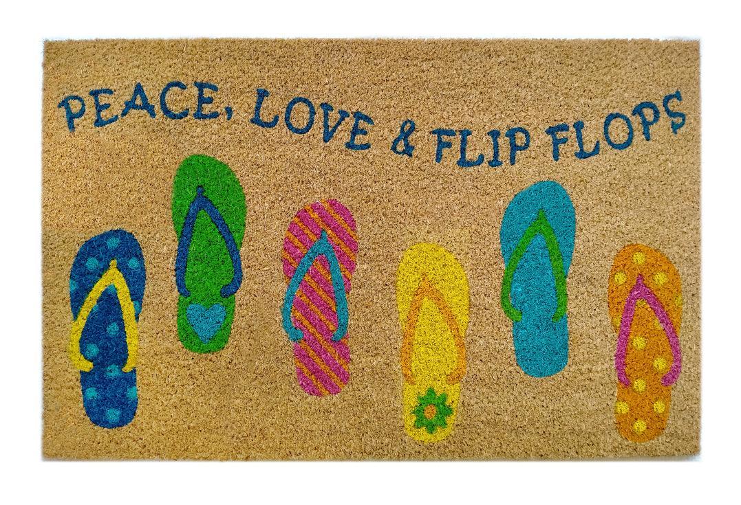 Peace & Flip Flops Printed Natural Coir Doormat, Outdoor mats