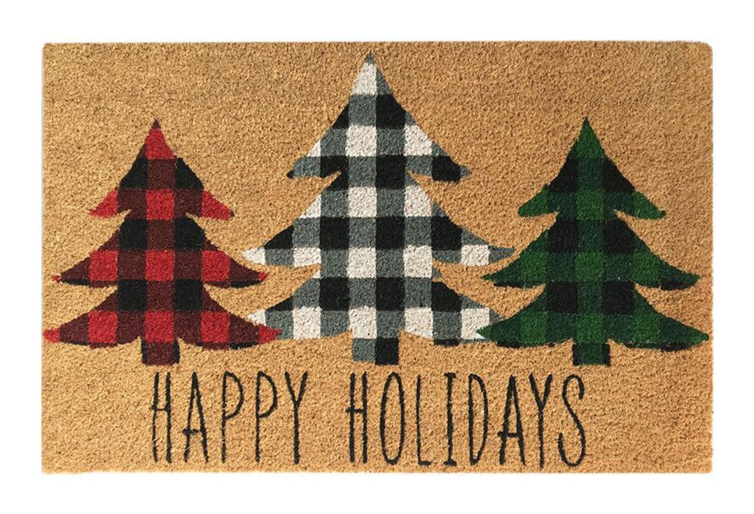 Plaided Tree Holiday Doormat Doormats Brush, Christmas, Coco, Coir, Doormats, Premium - DC Home 