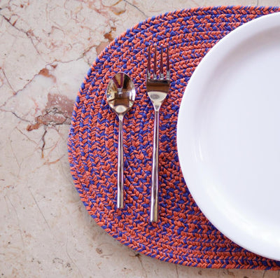 Salda Tablemat, Light Rust/Cobalt Blue Tablemat Braid, Braided, Polypropylene, PP, Premium, Stylish - DC Home 