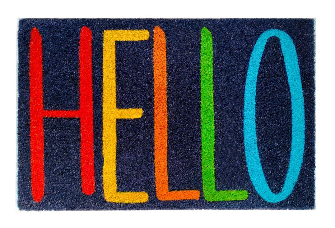 Vivid Hello Script Doormat Doormats Brush, Coco, Coir, Doormats, Premium - DC Home 