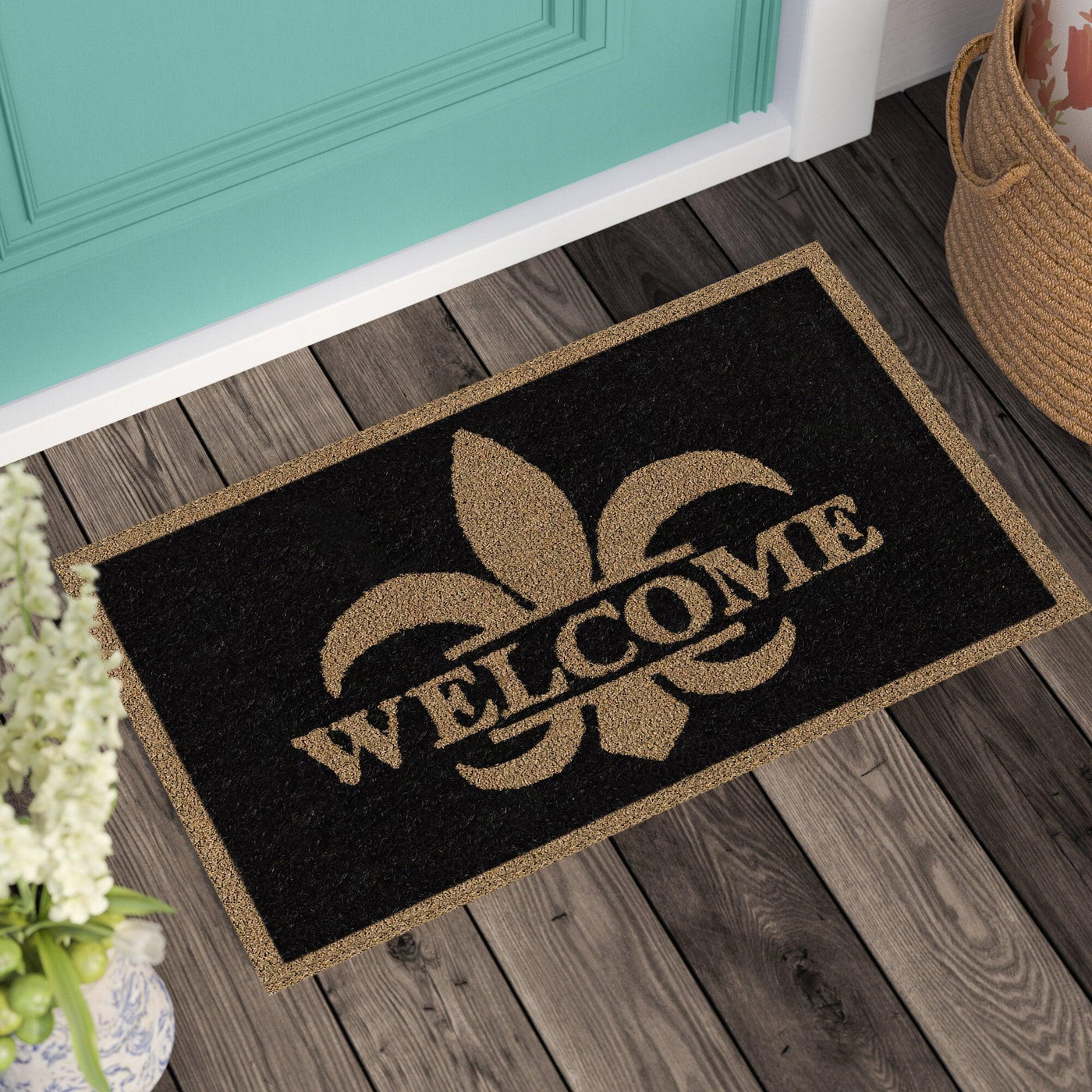 Welcome Fleur-de-lis Doormat Doormats Animals, Brush, Cats, Coco, Coir, Doormats, Pets, Premium - DC Home 