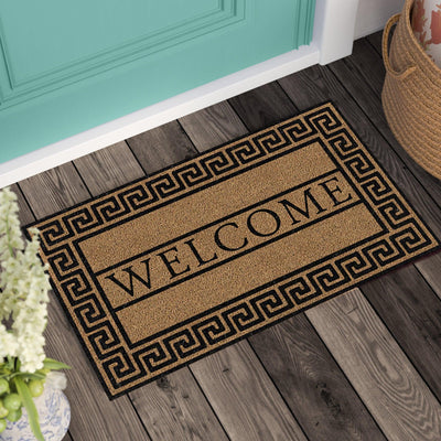 Welcome Greek Key Doormat Doormats Animals, Brush, Cats, Coco, Coir, Doormats, Pets, Premium - DC Home 