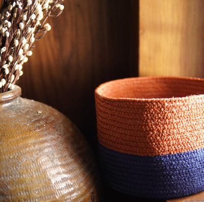 Westbarn Basket, Light Rust/Cobalt Blue   - DC Home 